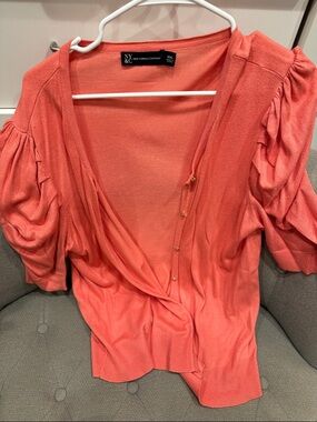 New York & Company Coral Puff-Sleeve Button Cardigan